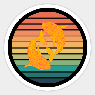 chinese koi fish with vintage sunset Sticker